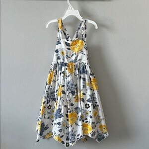 Girls Floral Sundress with Yellow and Blue Flowers, Size 7
